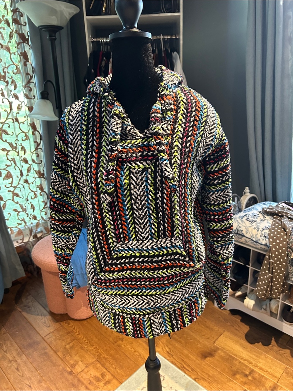 Multicolor Striped Crewneck Pullover Hoodie - Women